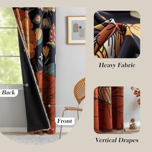 Black boho floral grommet blackout curtains 84 — photo 5