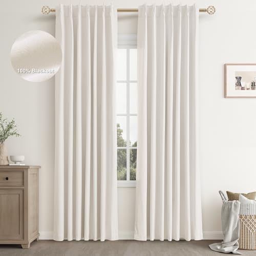 Pinch pleated ivory blackout linen drapes