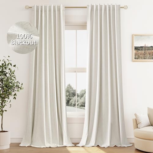 Cream linen blackout curtains 84 in panels