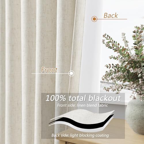 Cream linen blackout curtains 84 in panels — photo 4