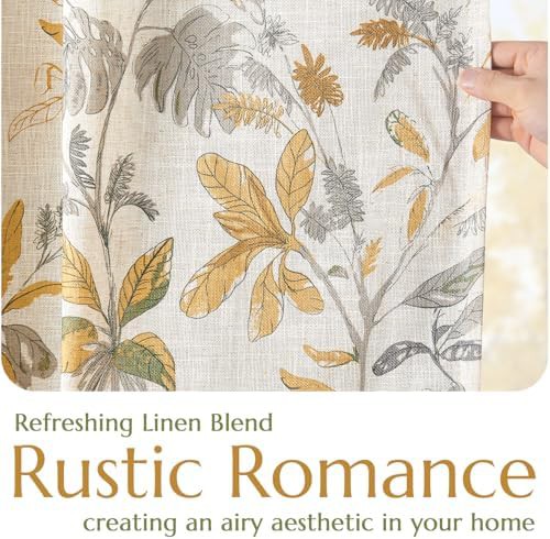 Yellow leaf linen total blackout 63 inch curtains — photo 4