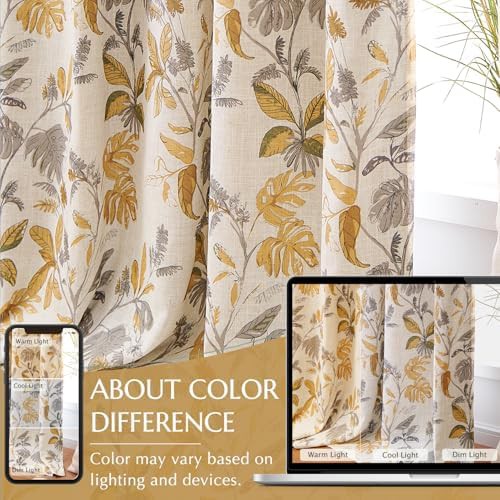 Yellow leaf linen total blackout 63 inch curtains — photo 5
