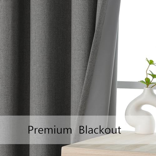 Charcoal Grey Textured Grommet Blackout Drapes — photo 3