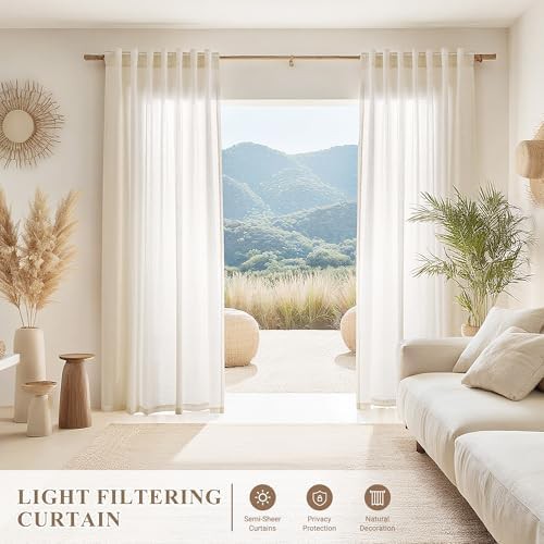 Extra long beige linen back tab curtains — photo 4