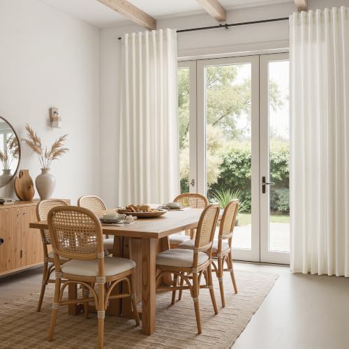Extra long beige linen back tab curtains — photo 5