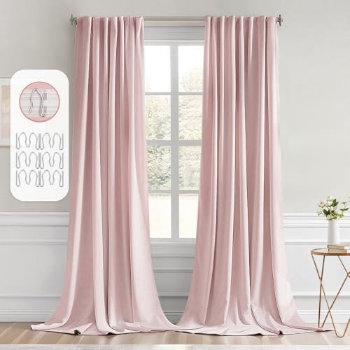 Light pink back tab blackout curtains 96 in