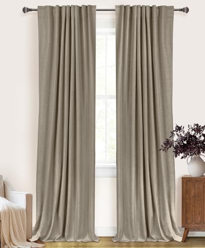 Faux Linen Total Blackout Curtains for Bedroom 84 Inches Long leather