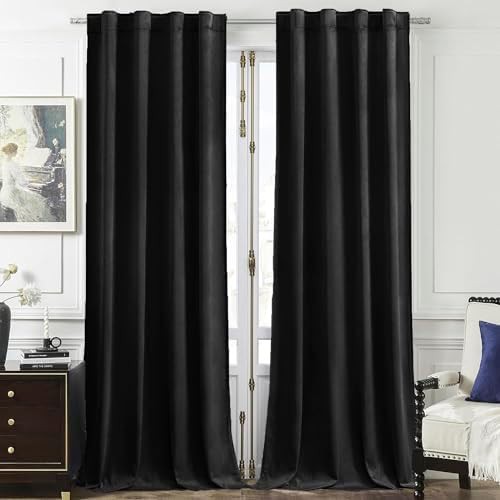 Black velvet vintage style blackout curtains