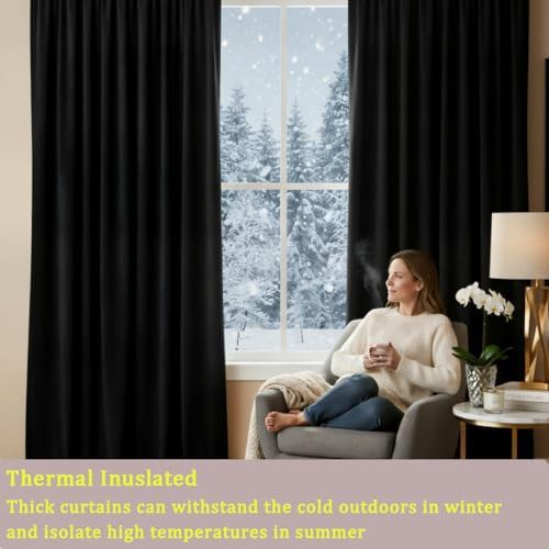 Black velvet vintage style blackout curtains — photo 3