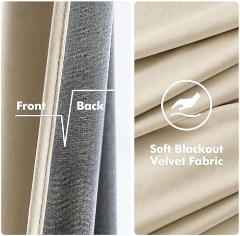 Beige grommet velvet curtain set 84 in — photo 3