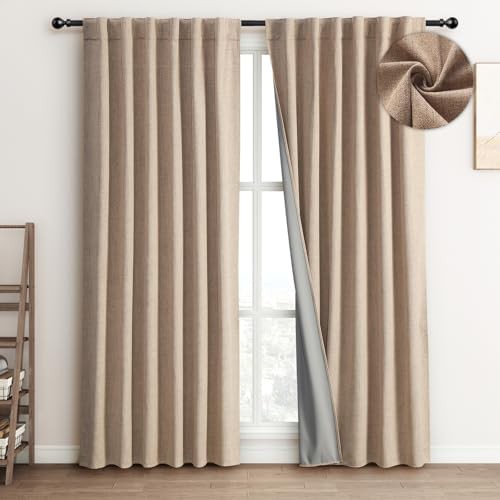 Natural linen textured 100% blackout curtains