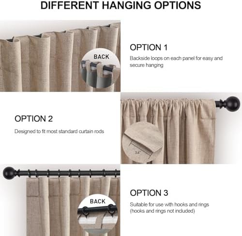 Natural linen textured 100% blackout curtains — photo 3