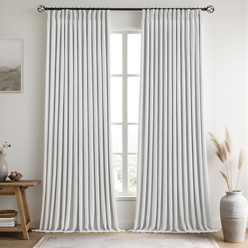 White linen pinch pleated full blackout curtains 95 in