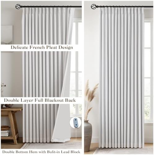 White linen pinch pleated full blackout curtains 95 in — photo 4