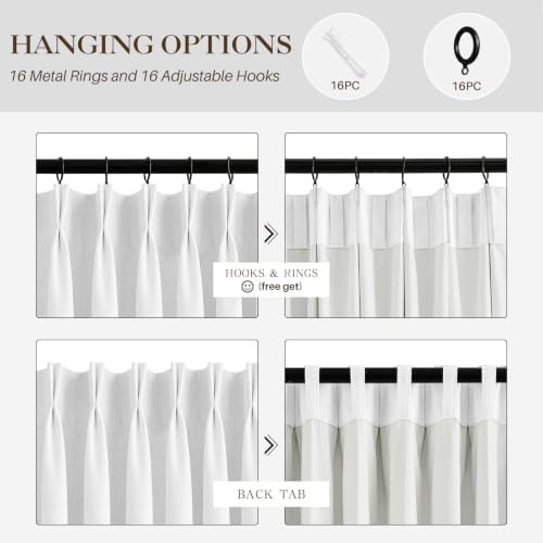 White linen pinch pleated full blackout curtains 95 in — photo 5