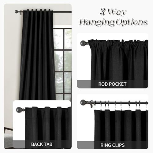 Black linen total blackout window panels — photo 3