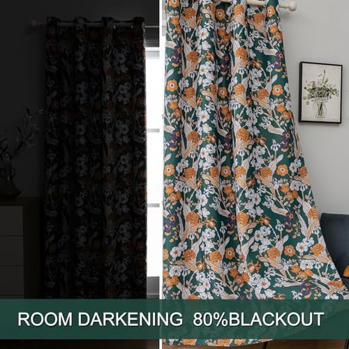Orange floral blackout curtains 84 inches long — photo 5