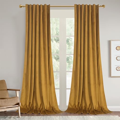 Mustard velvet thermal insulated back tab drapes 108