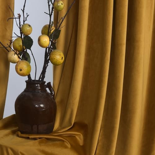 Mustard velvet thermal insulated back tab drapes 108 — photo 3