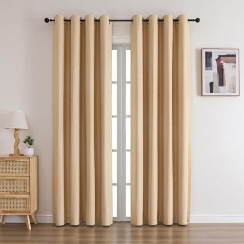 Light Yellow Linen Look Blackout Curtains
