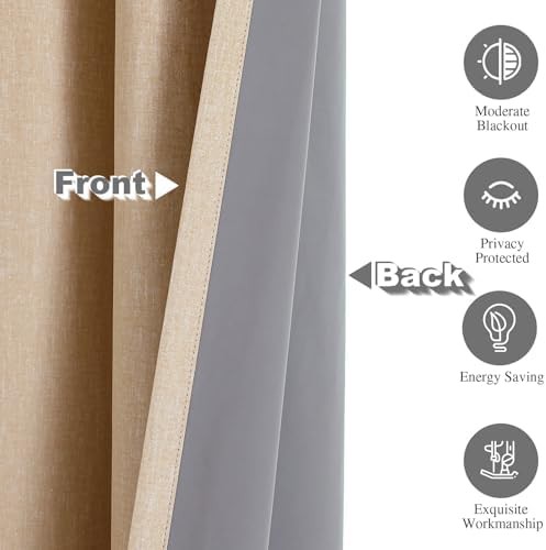 Light Yellow Linen Look Blackout Curtains — photo 3