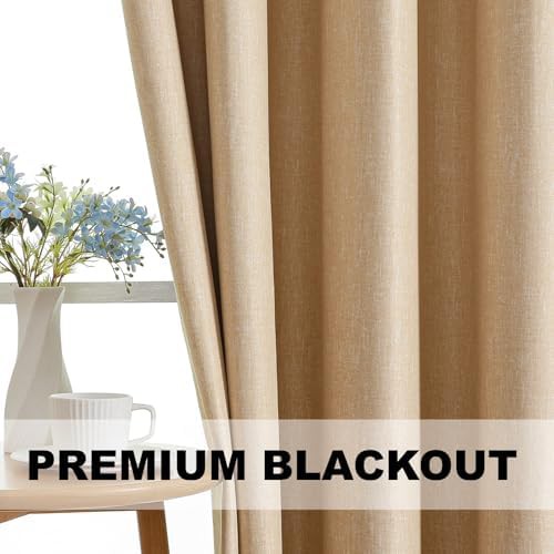 Light Yellow Linen Look Blackout Curtains — photo 5