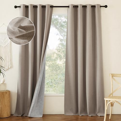 White linen thermal insulated blackout curtains 90 in