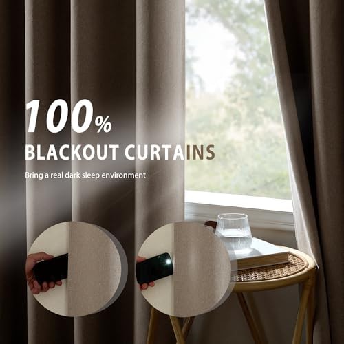 White linen thermal insulated blackout curtains 90 in — photo 3