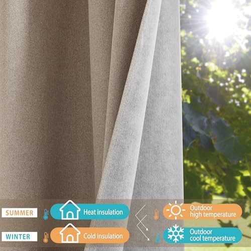 White linen thermal insulated blackout curtains 90 in — photo 4