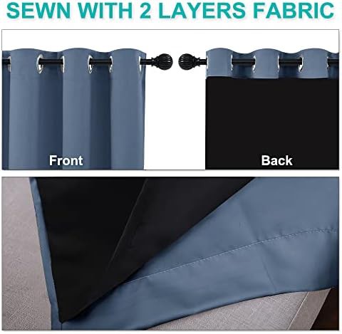 Stone blue wide grommet thermal blackout curtains — photo 5