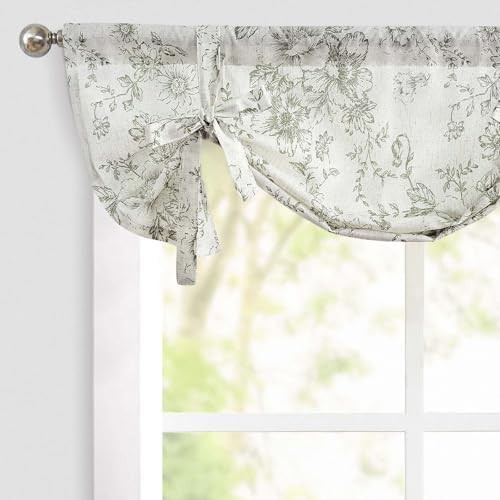 Green linen floral window valance 36 inch