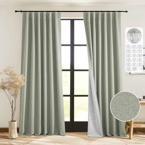 Sage green back tab linen blackout curtains 84 in