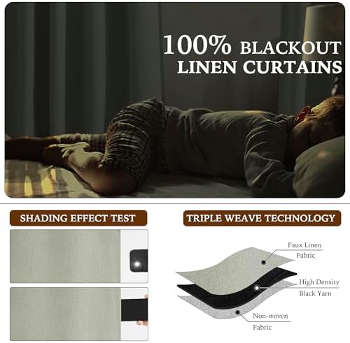 Sage green flax linen blackout curtains 108 in — photo 3