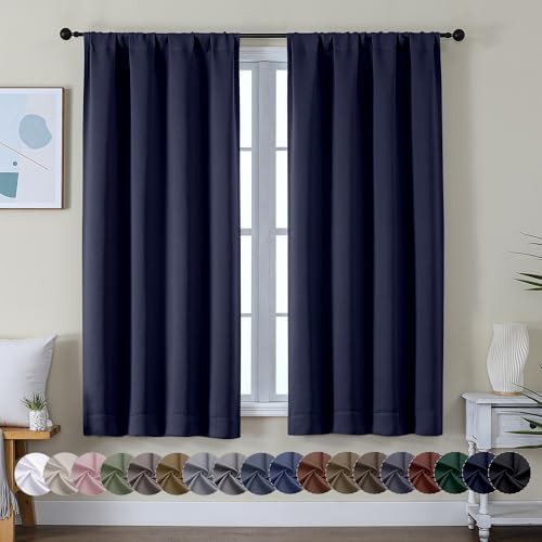 Navy blue solid bedroom window blackout curtains