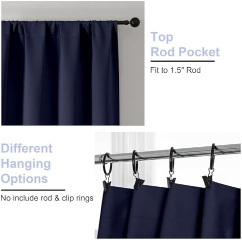 Navy blue solid bedroom window blackout curtains — photo 4