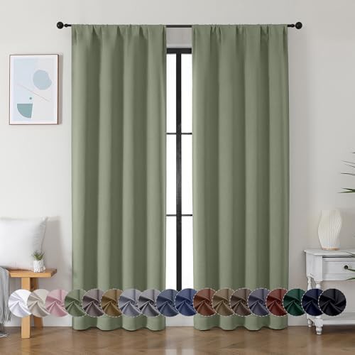 Sage green long rod pocket window drapes