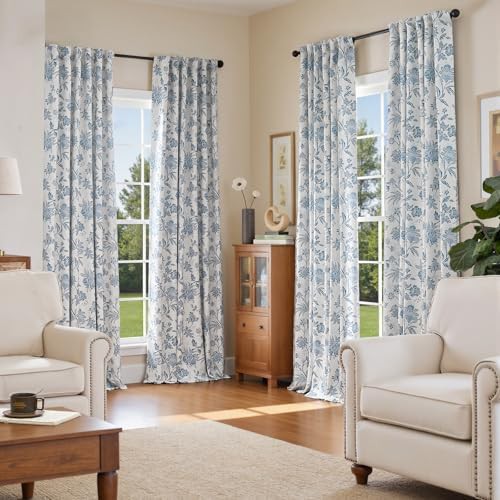 Blue jacobean floral 84 inch bedroom curtains — photo 3