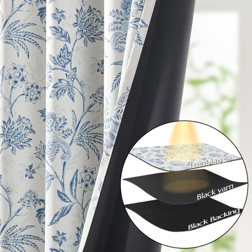 Blue jacobean floral 84 inch bedroom curtains — photo 5