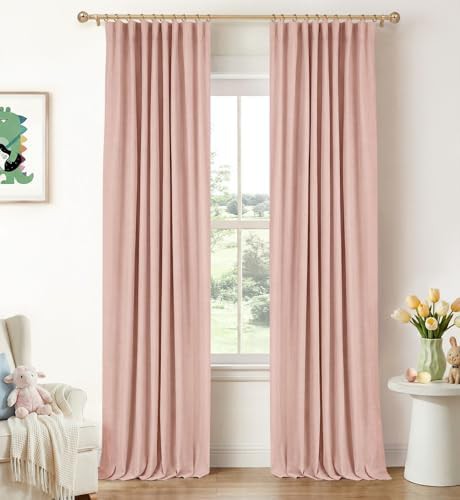 Pink linen blackout curtains 84 inch long
