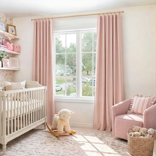 Pink linen blackout curtains 84 inch long — photo 4