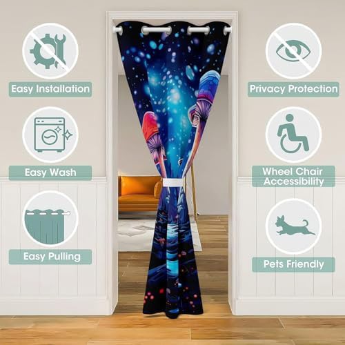 Cartoon mushroom nature jungle doorway blackout curtain — photo 3