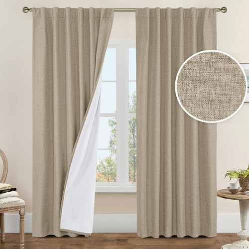 Taupe linen living room blackout curtains