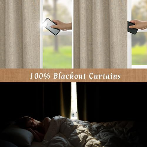 Taupe linen living room blackout curtains — photo 4