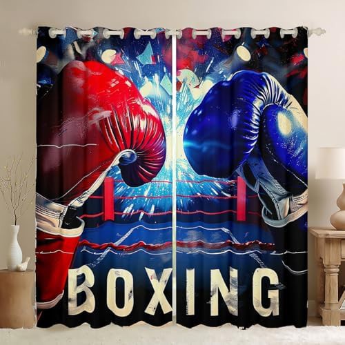 Red and Blue Boxing Gloves Velvet Curtains