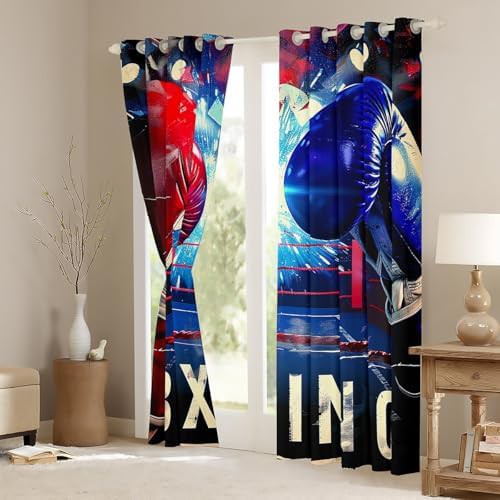 Red and Blue Boxing Gloves Velvet Curtains — photo 3