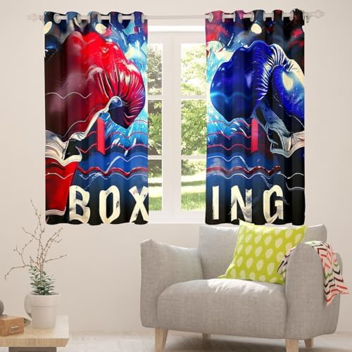 Red and Blue Boxing Gloves Velvet Curtains — photo 5