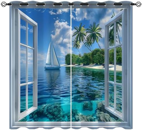 Tropical beach scene blackout curtains 45 inch