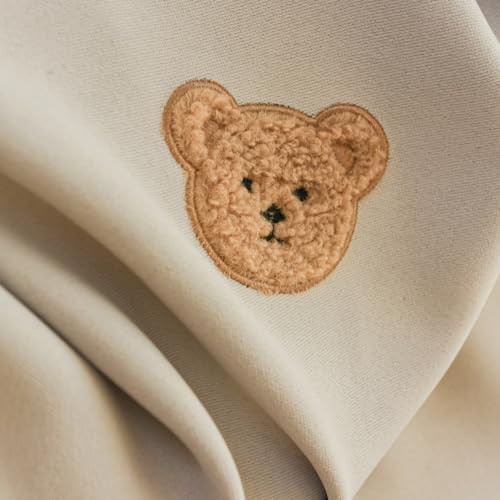 Beige cartoon bear embroidered grommet curtains — photo 5