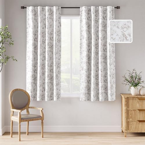 Taupe floral vintage back tab 63 inch drapes