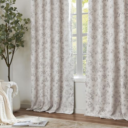 Taupe floral vintage back tab 63 inch drapes — photo 5